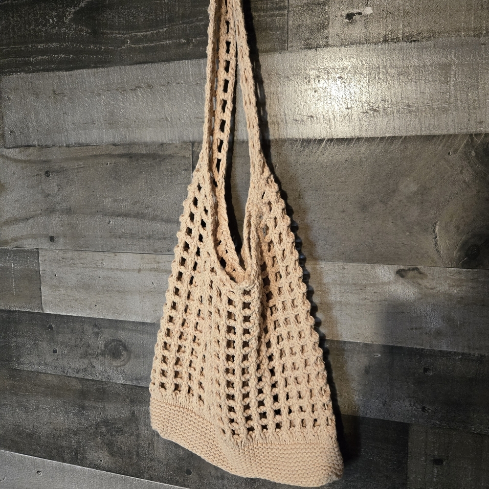 Handcrafted Beige Crochet Market Tote Bag - Picture 4 of 4